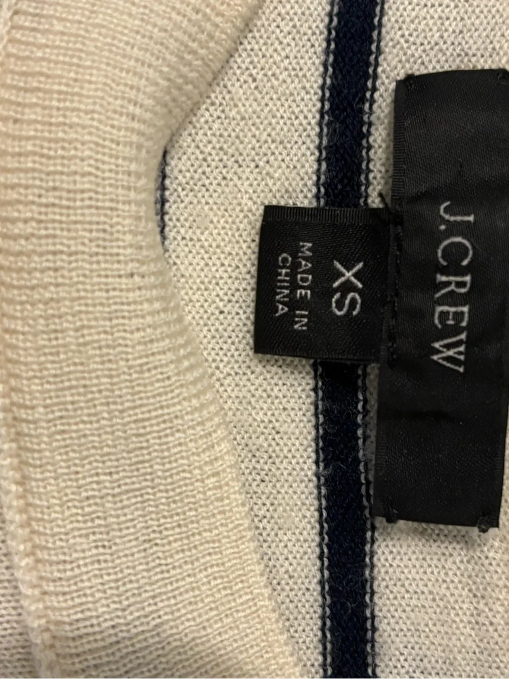 J. Crew Cream and Black Striped Crewneck Sweater